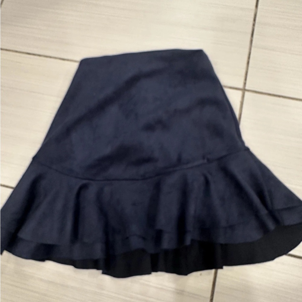 Aqua Navy Suede Mini Skirt. Size Small. Pre Owned.